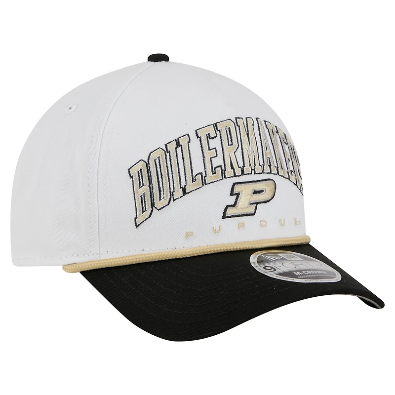 Men's New Era White/Black Purdue Boilermakers Arch Two-Tone Rope 9FORTY A-Frame M-Crown Adjustable Hat