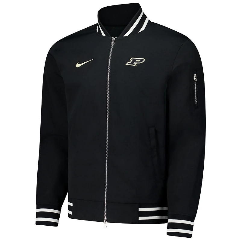 Veste aviateur entièrement zippée Nike Purdue Boilermakers noire pour homme