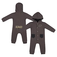 Barboteuse à capuche et boutons-pression en gaufre Zando-Zan pour nouveau-né nourrisson Colosseum Charcoal Purdue Boilermakers