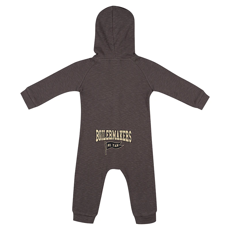 Barboteuse à capuche et boutons-pression en gaufre Zando-Zan pour nouveau-né nourrisson Colosseum Charcoal Purdue Boilermakers
