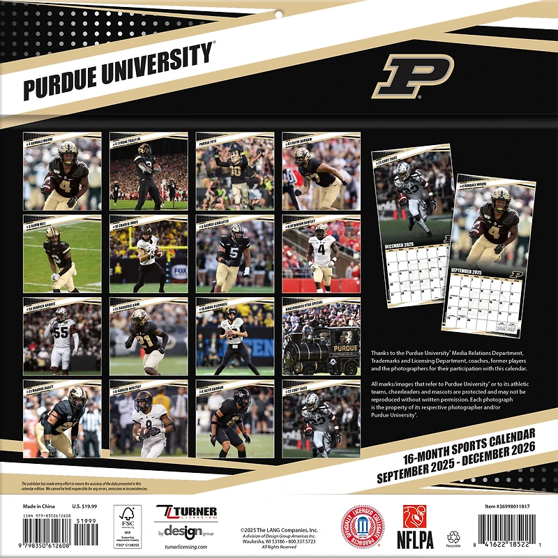 Purdue Boilermakers 12” x 12” 2026 Team Wall Calendar