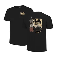T-shirt unisexe noir avec tour de l'horloge hyper locale des Purdue Boilermakers