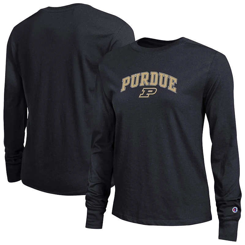 T-shirt à manches longues noir avec logo Purdue Boilermakers pour femme