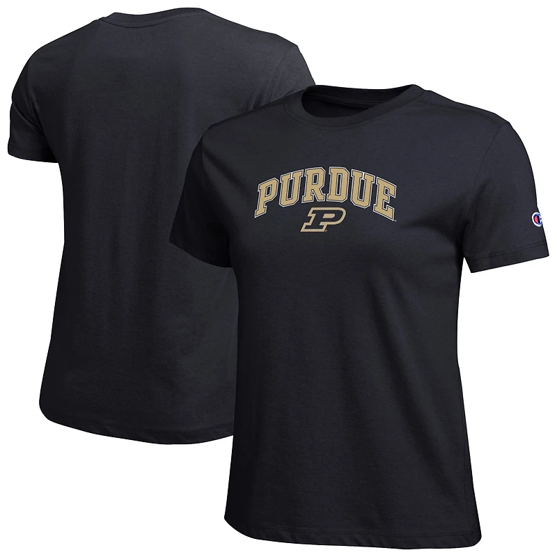 T-shirt noir Champion pour femmes, logo arqué des Purdue Boilermakers