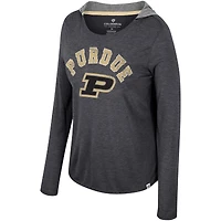 T-shirt à capuche manches longues pour femmes Colosseum Black Purdue Boilermakers Distressed Heather