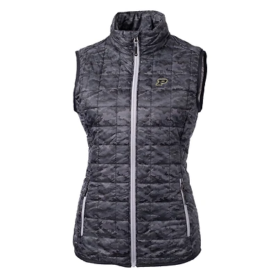 Women's Cutter & Buck Black Purdue Boilermakers Eco Full-Zip Puffer Vest