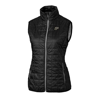 Women's Cutter & Buck Black Purdue Boilermakers Rainier Full-Zip Puffer Vest