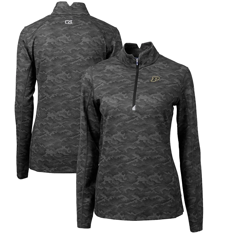 Pull-over à col zippé Cutter & Buck noir Purdue Boilermakers Traverse Camo pour femme
