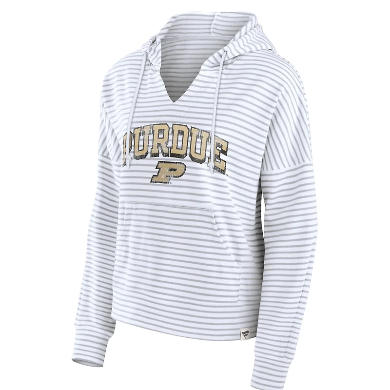 Sweat à capuche rayé Fanatics Purdue Boilermakers pour femmes, blanc, col cranté