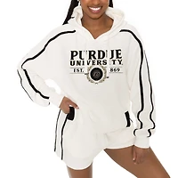 Women's Gameday Couture Cream Purdue Boilermakers Down, Set, Go Pullover Hoodie and Shorts Set