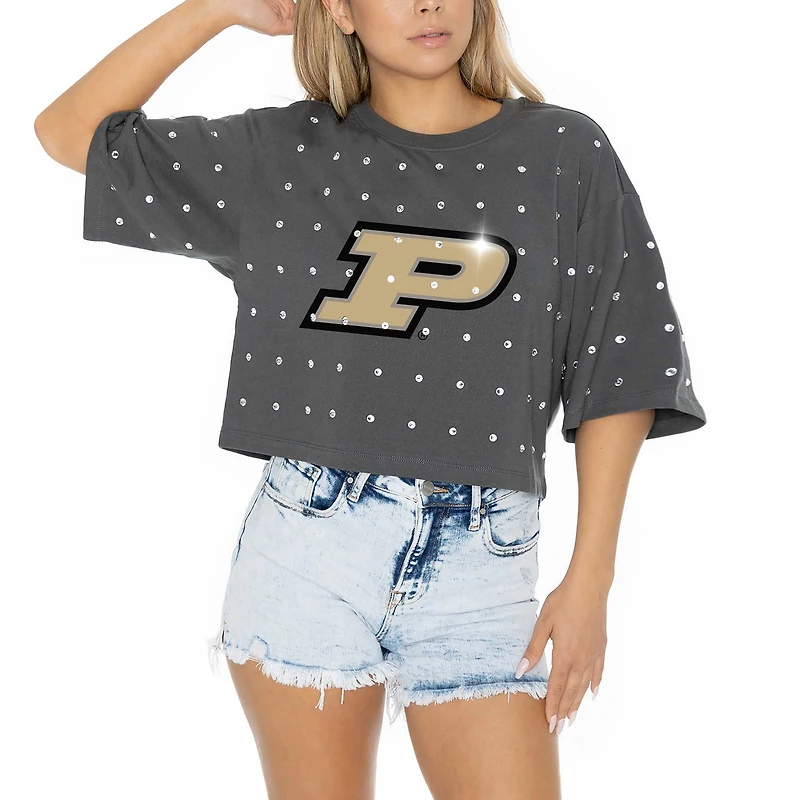 T-shirt court à strass Purdue Boilermakers Go Time pour femme Gameday Couture gris