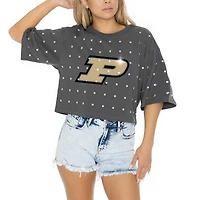 T-shirt court à strass Purdue Boilermakers Go Time pour femme Gameday Couture gris