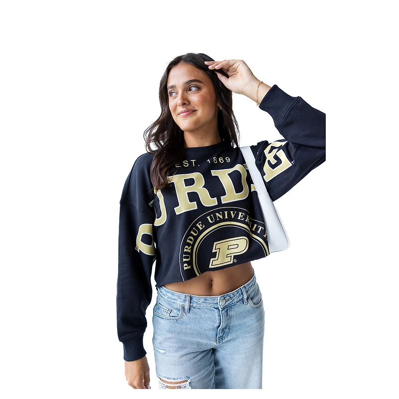 Women's Gameday Social Black Purdue Boilermakers Phipps Cropped Sweatshirt