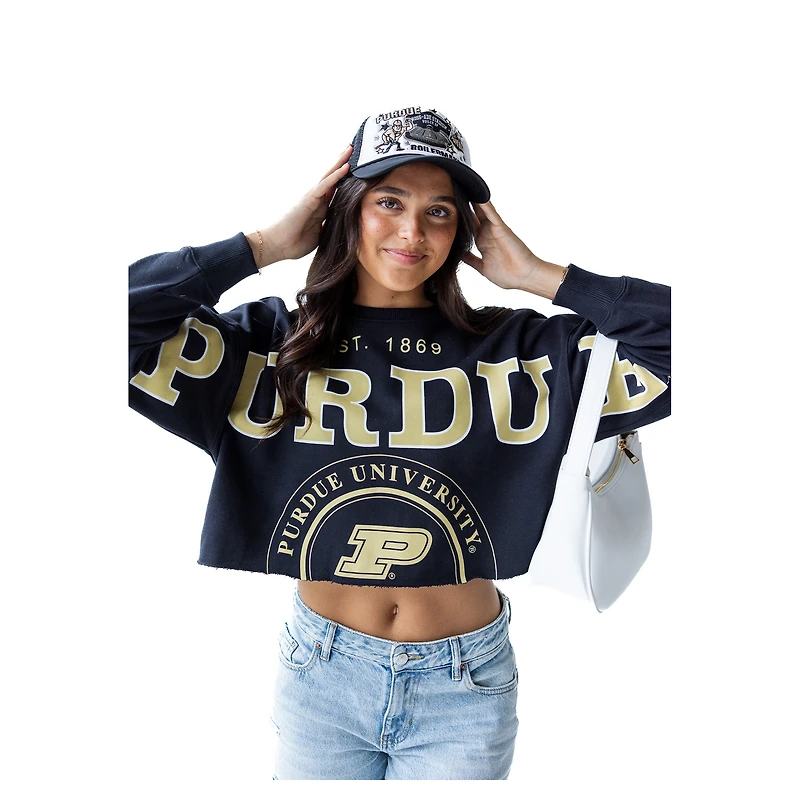 Women's Gameday Social Black Purdue Boilermakers Phipps Cropped Sweatshirt