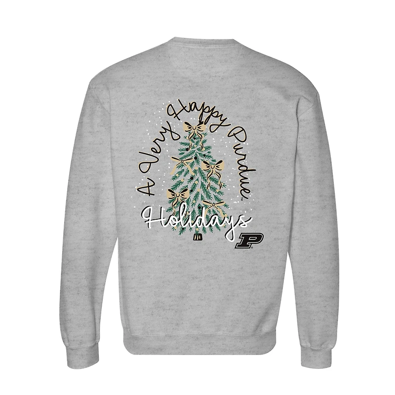 Women's  Heather Gray Purdue Boilermakers Classic Merry Christmas Tree Crewneck Sweatshirt