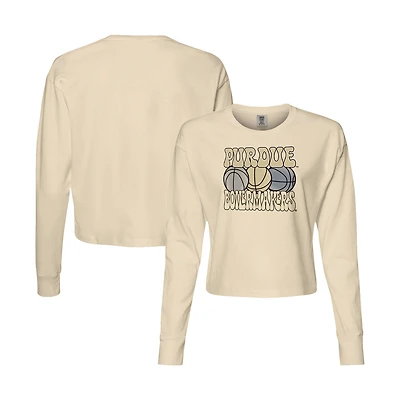 T-shirt court à manches longues pour femme Natural Purdue Boilermakers Comfort Colors Basketball
