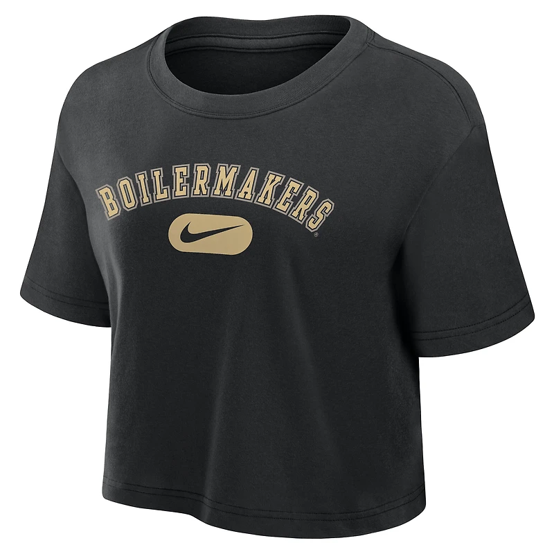T-shirt court Nike Dri-FIT noir pour femme, Purdue Boilermakers
