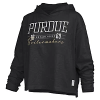 Women's Pressbox  Black Purdue Boilermakers Castillo Slub Waist Length Long Sleeve Hooded T-Shirt