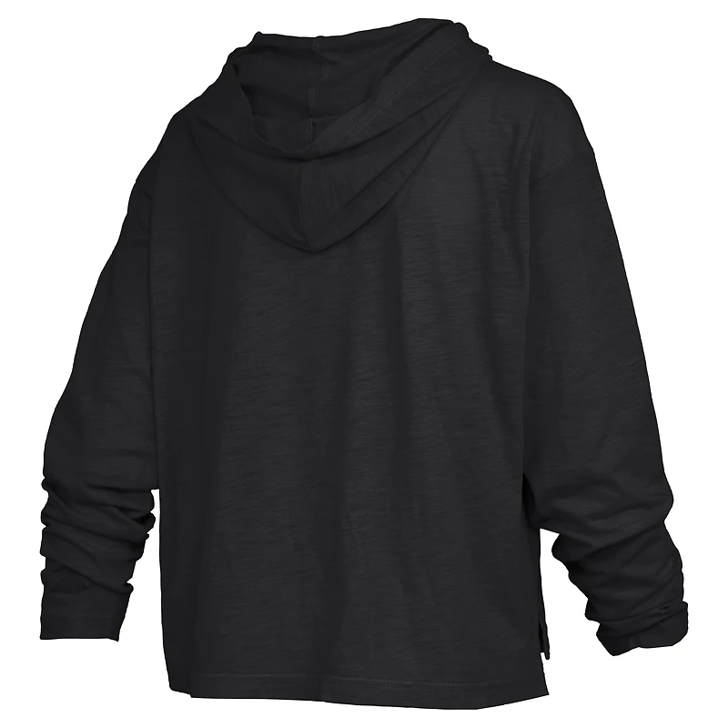 Women's Pressbox  Black Purdue Boilermakers Castillo Slub Waist Length Long Sleeve Hooded T-Shirt