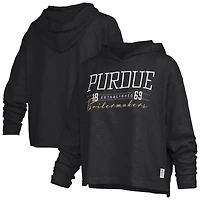 Women's Pressbox  Black Purdue Boilermakers Castillo Slub Waist Length Long Sleeve Hooded T-Shirt