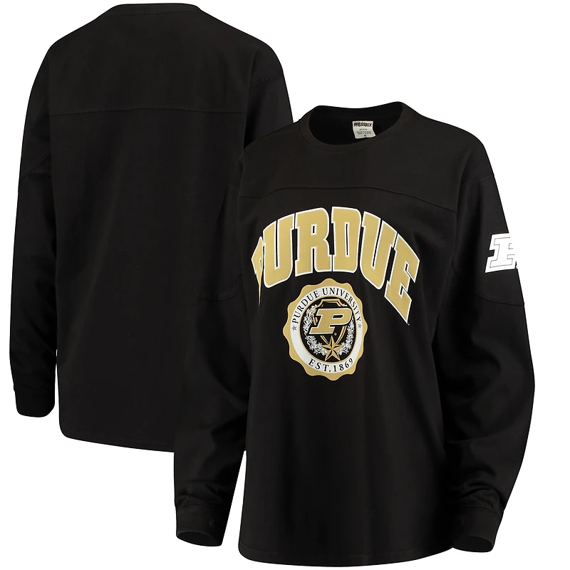 Haut surdimensionné à manches longues Pressbox noir Purdue Boilermakers Edith pour femme