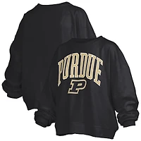 Women's Pressbox Black Purdue Boilermakers Janise Arch Over Logo Waist Length Oversized Pullover Sweatshirt