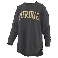 Women's Pressbox  Black Purdue Boilermakers Melange Poncho Vintage Fleece Long Sleeve Pullover Sweatshirt