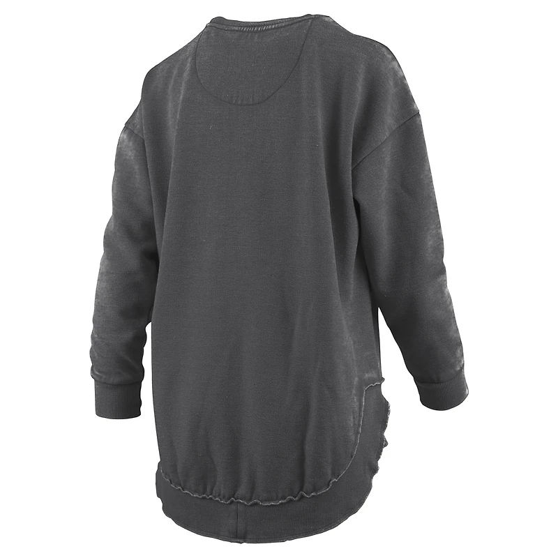 Women's Pressbox  Black Purdue Boilermakers Melange Poncho Vintage Fleece Long Sleeve Pullover Sweatshirt