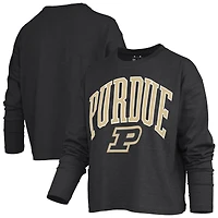 T-shirt à manches longues et coupe carrée pour femme, modèle Purdue Boilermakers, noir, Pressbox.