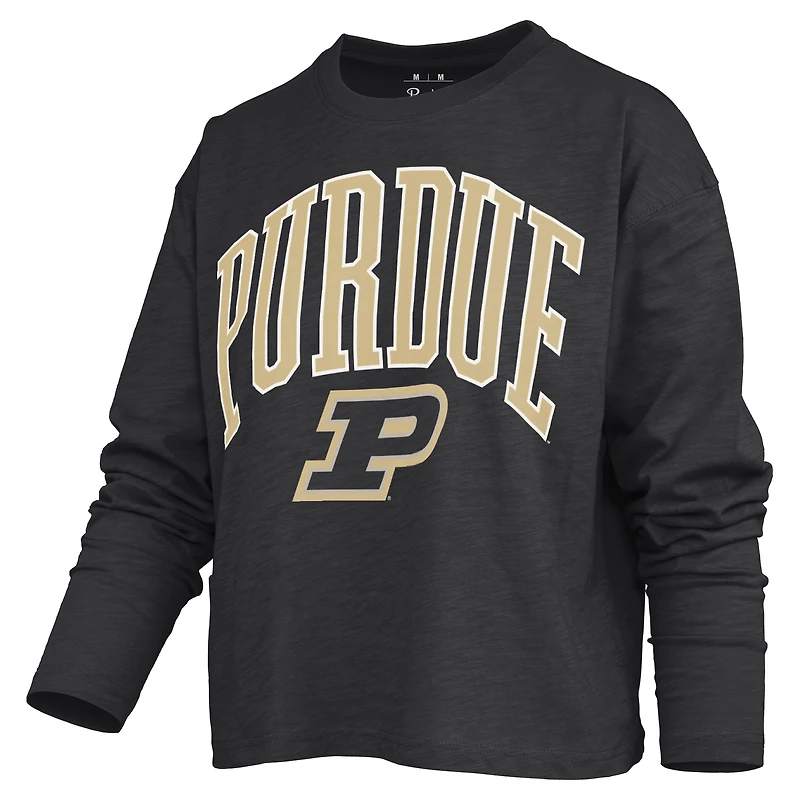 Women's Pressbox Black Purdue Boilermakers Motley Boxy Waist-Length Long Sleeve T-Shirt