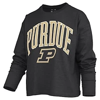 Women's Pressbox Black Purdue Boilermakers Motley Boxy Waist-Length Long Sleeve T-Shirt