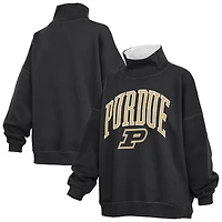 Women's Pressbox  Black Purdue Boilermakers Oversized Mock Neck Sweatshirt
