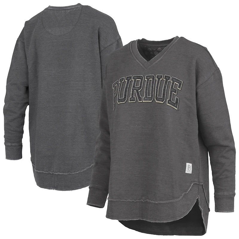 Women's Pressbox Black Purdue Boilermakers Westin Poncho V-Neck Pullover Sweatshirt