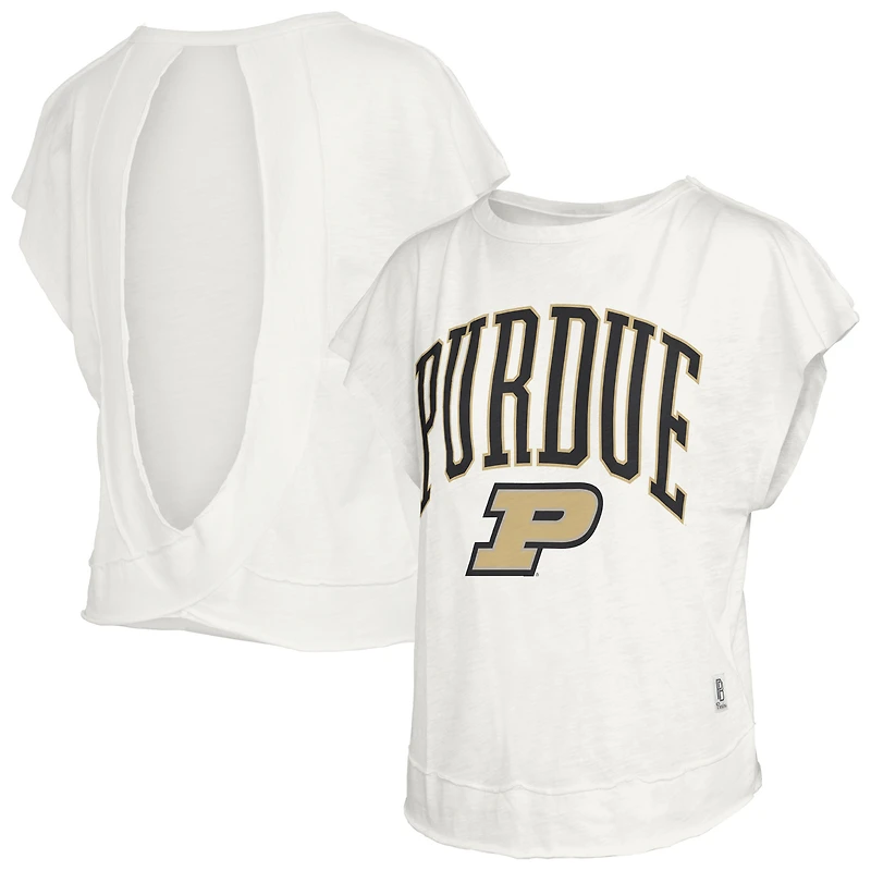 Women's Pressbox Cream Purdue Boilermakers Nelson Movement Open Back Slub T-Shirt