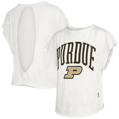 Women's Pressbox  Cream Purdue Boilermakers Nelson Movement Open Back Slub T-Shirt