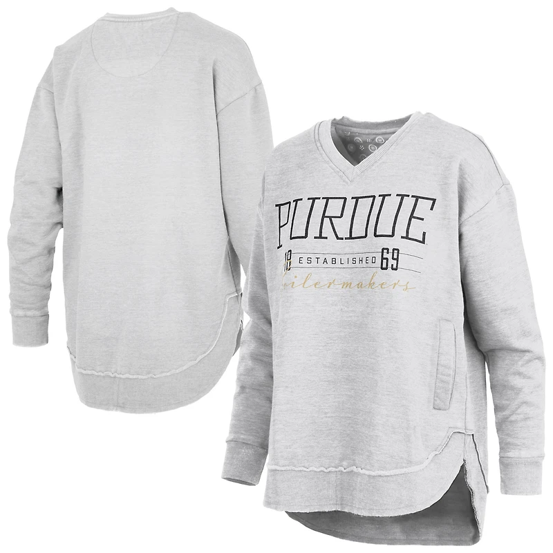 Sweat-shirt poncho à col en V Marcus East Hall de Pressbox pour femmes, gris chiné, Purdue Boilermakers