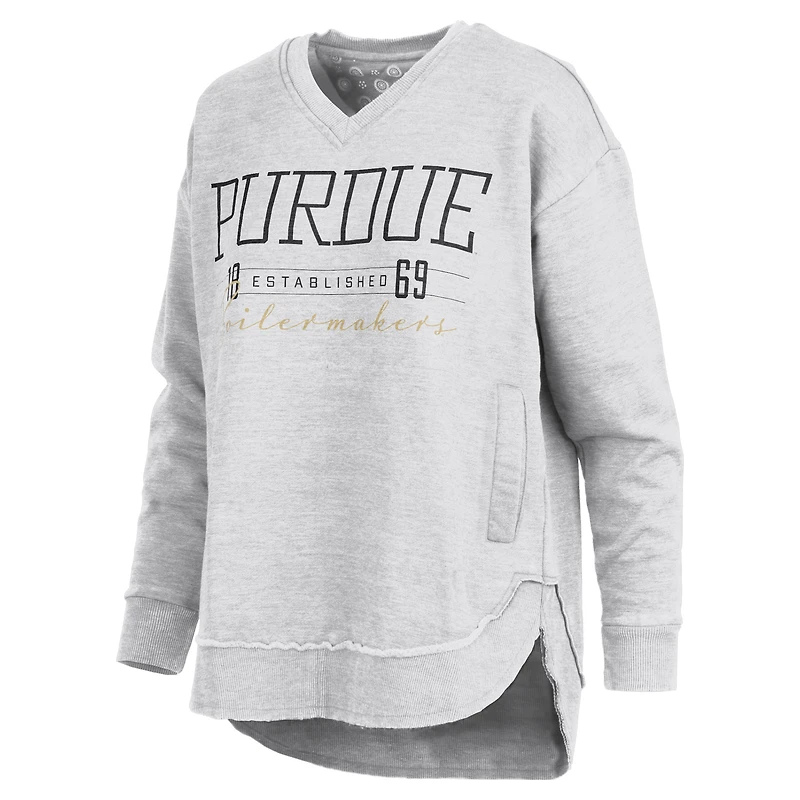 Sweat-shirt poncho à col en V Marcus East Hall de Pressbox pour femmes, gris chiné, Purdue Boilermakers