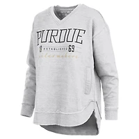 Sweat-shirt poncho à col en V Marcus East Hall de Pressbox pour femmes, gris chiné, Purdue Boilermakers