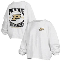 Women's Pressbox Oatmeal Purdue Boilermakers Waist Length Oversized Janise Melange Sweatshirt
