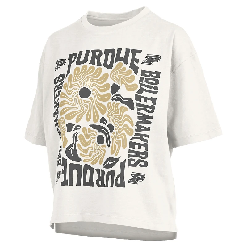 Women's Pressbox  White Purdue Boilermakers Elena Oversized Slub T-Shirt