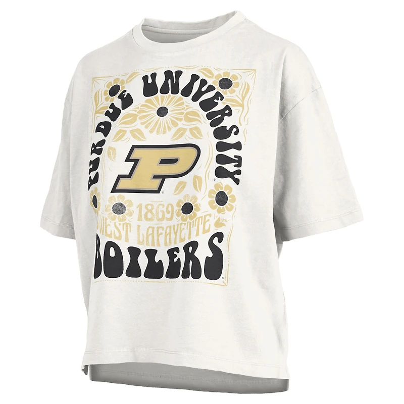 Women's Pressbox White Purdue Boilermakers Harmony Oversized Slub T-Shirt