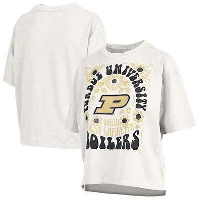 T-shirt oversize en velours flammé blanc Pressbox pour femmes, Purdue Boilermakers Harmony