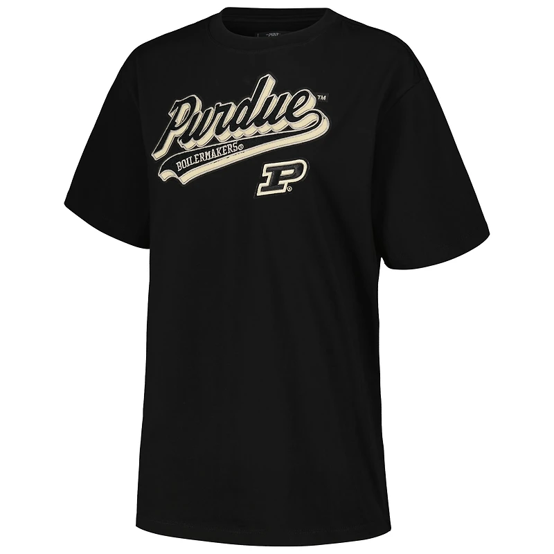 T-shirt surdimensionné petit ami Pro Standard noir Purdue Boilermakers Script Tail pour femmes