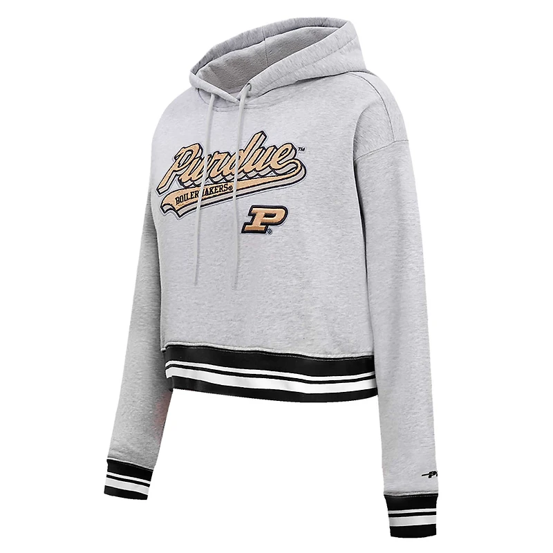 Sweat à capuche court en molleton Pro Standard Heather Grey Purdue Boilermakers Script Tail pour femmes