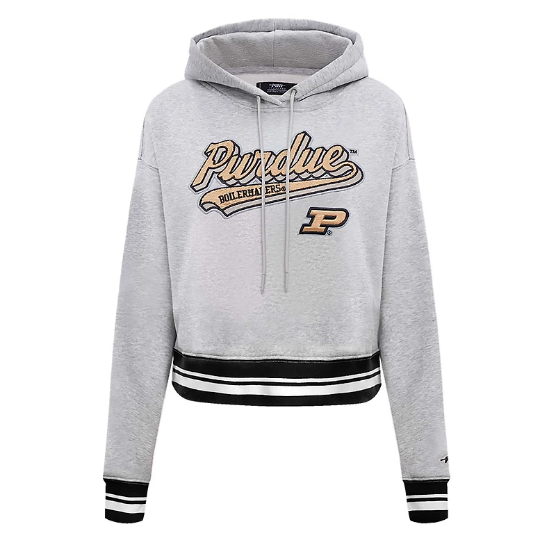 Sweat à capuche court en molleton Pro Standard Heather Grey Purdue Boilermakers Script Tail pour femmes