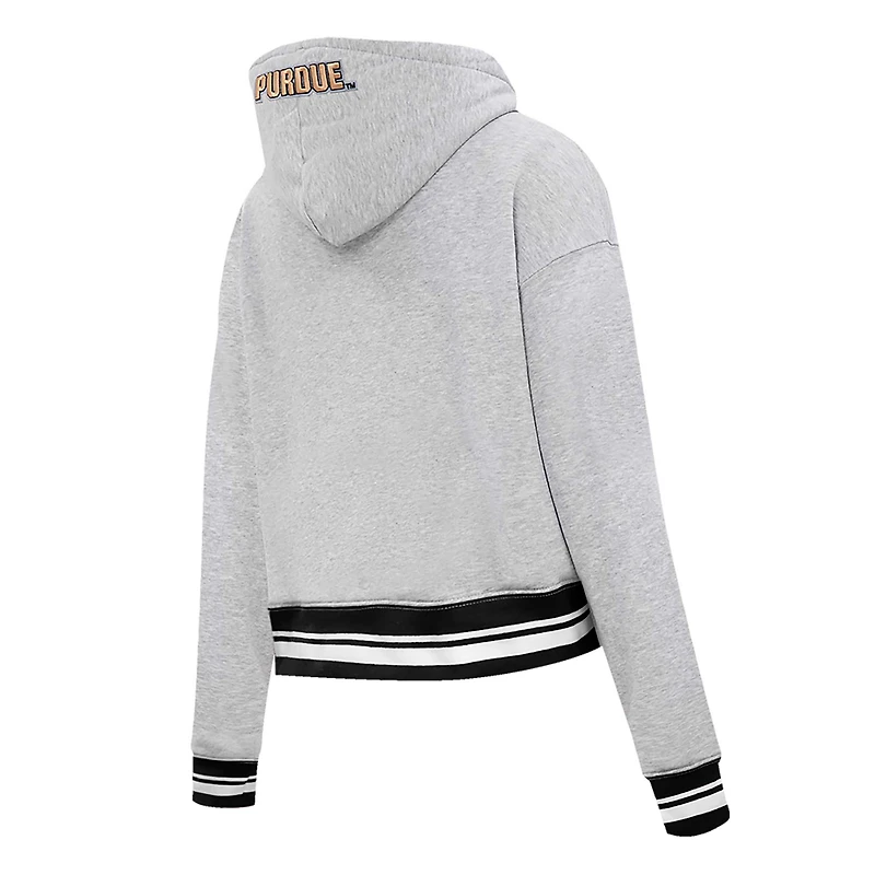 Sweat à capuche court en molleton Pro Standard Heather Grey Purdue Boilermakers Script Tail pour femmes