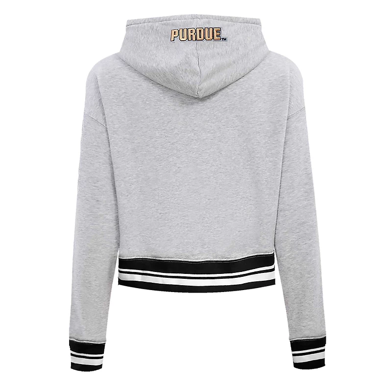 Sweat à capuche court en molleton Pro Standard Heather Grey Purdue Boilermakers Script Tail pour femmes