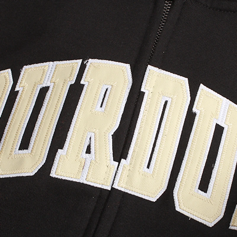 Sweat à capuche zippé noir pour femme, modèle Stadium Athletic Purdue Boilermakers, avec nom en arc de cercle.