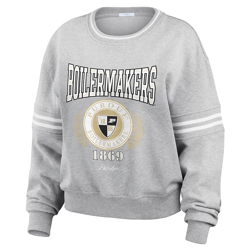 Women's WEAR by Erin Andrews Heather Gray Purdue Boilermakers Classic Stripe Pullover Sweater