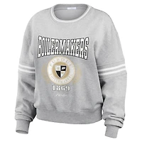 Women's WEAR by Erin Andrews Heather Gray Purdue Boilermakers Classic Stripe Pullover Sweater